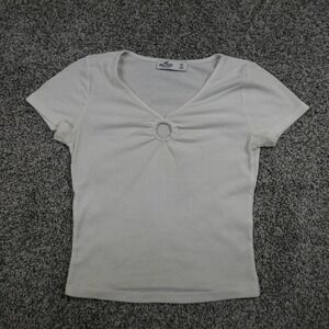 Hollister Shirt Womens XS White Preppy Casual Short Sleeve Crop Top Baby Tee